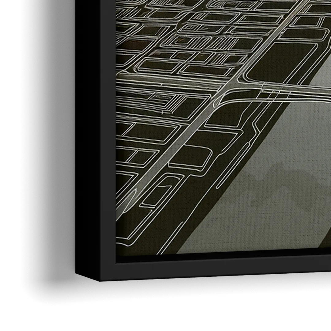 Philadelphia Map Design - Close-Up Black Frame Canvas