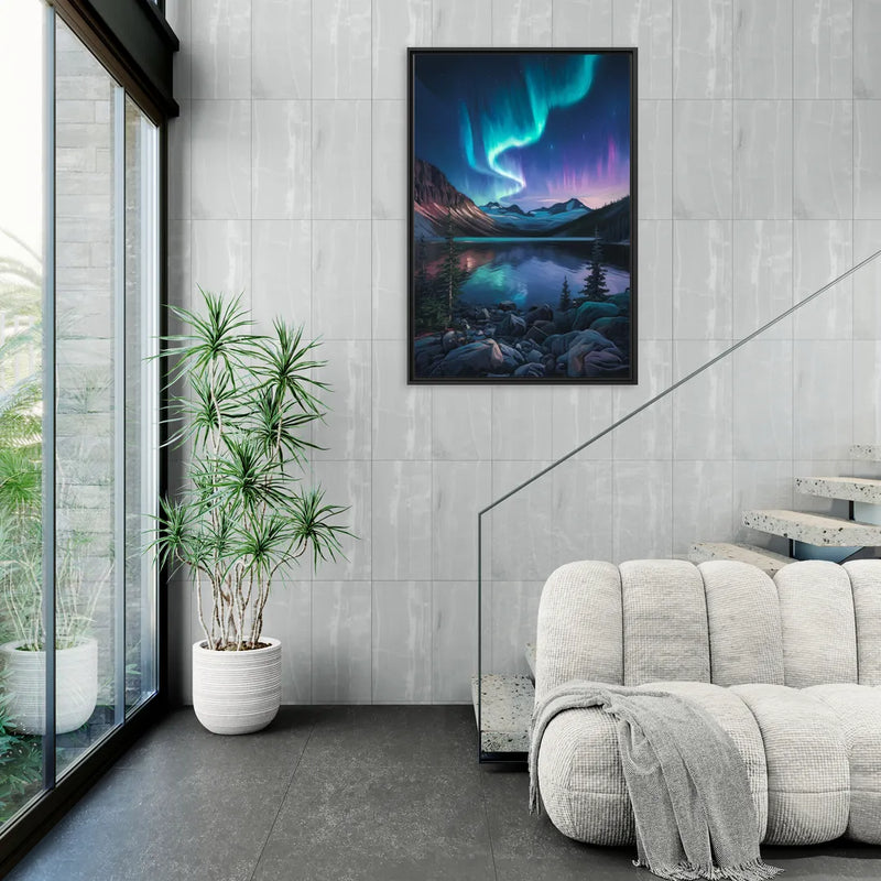 Aurora Northern Lights - Living Room Black Frame Canvas