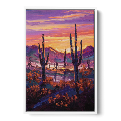 Tucson Saguaro Silhouettes - White Frame Canvas