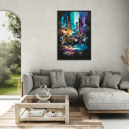 Memphis Blues Music Scene - Living Room Black Frame Canvas