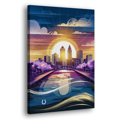 Indianapolis Skyline with Colts Theme - Canvas Print Art Sides