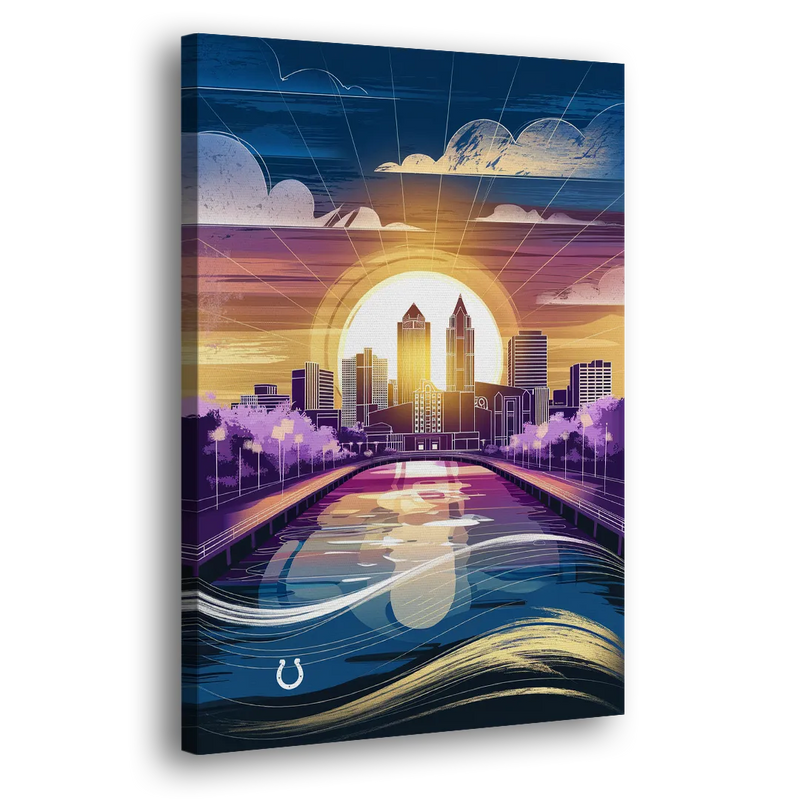 Indianapolis Skyline with Colts Theme - Canvas Print Art Sides