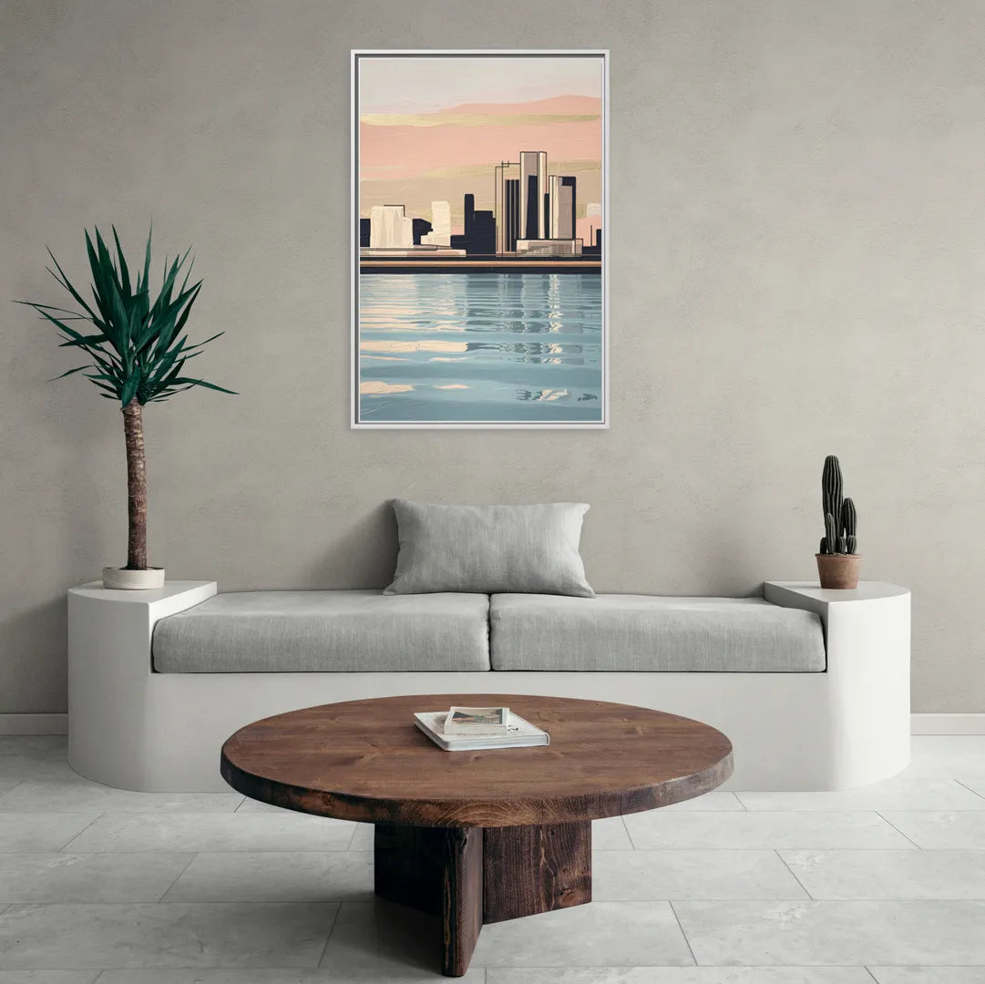 Detroit Riverwalk Serenity - Living Room White Frame Canvas