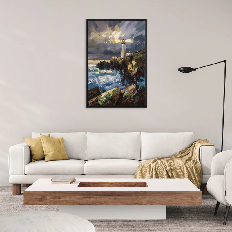 Bandon Lighthouse View - Living Room Black Frame Canvas