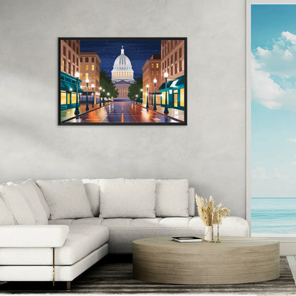 Madison Capitol Square Nights - Living Room Black Frame Canvas