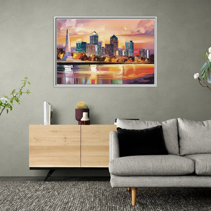 Indianapolis Skyline At Sunset - Living Room White Frame Canvas