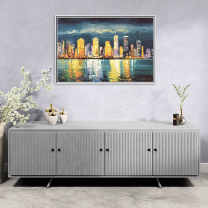 Jersey City Night Lights - Living Room White Frame Canvas