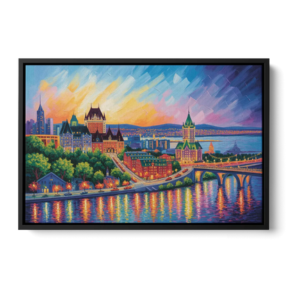 Quebec City Cityscape - Black Frame Canvas