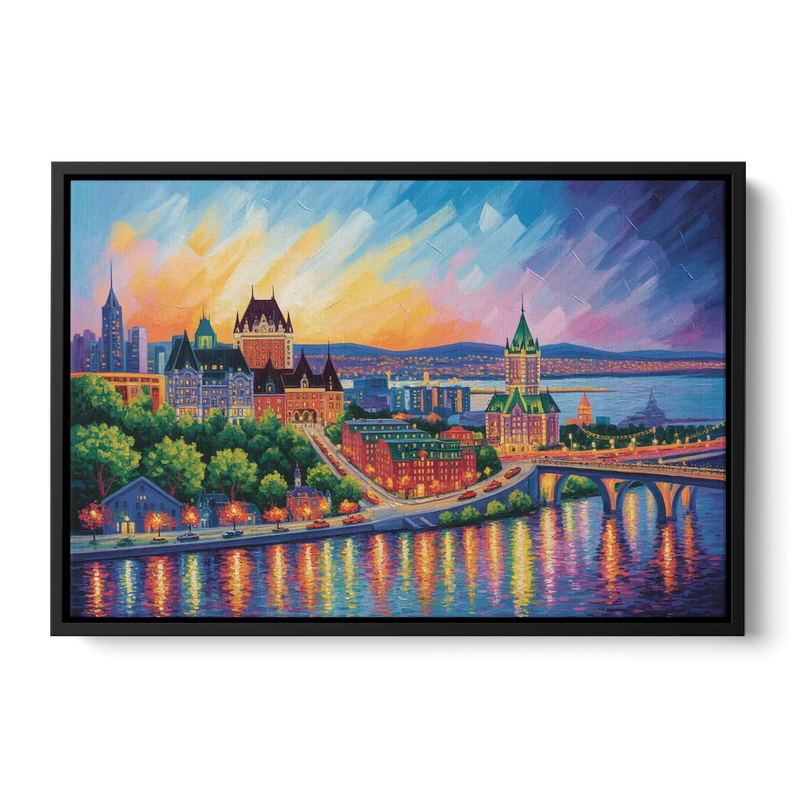 Quebec City Cityscape - Black Frame Canvas