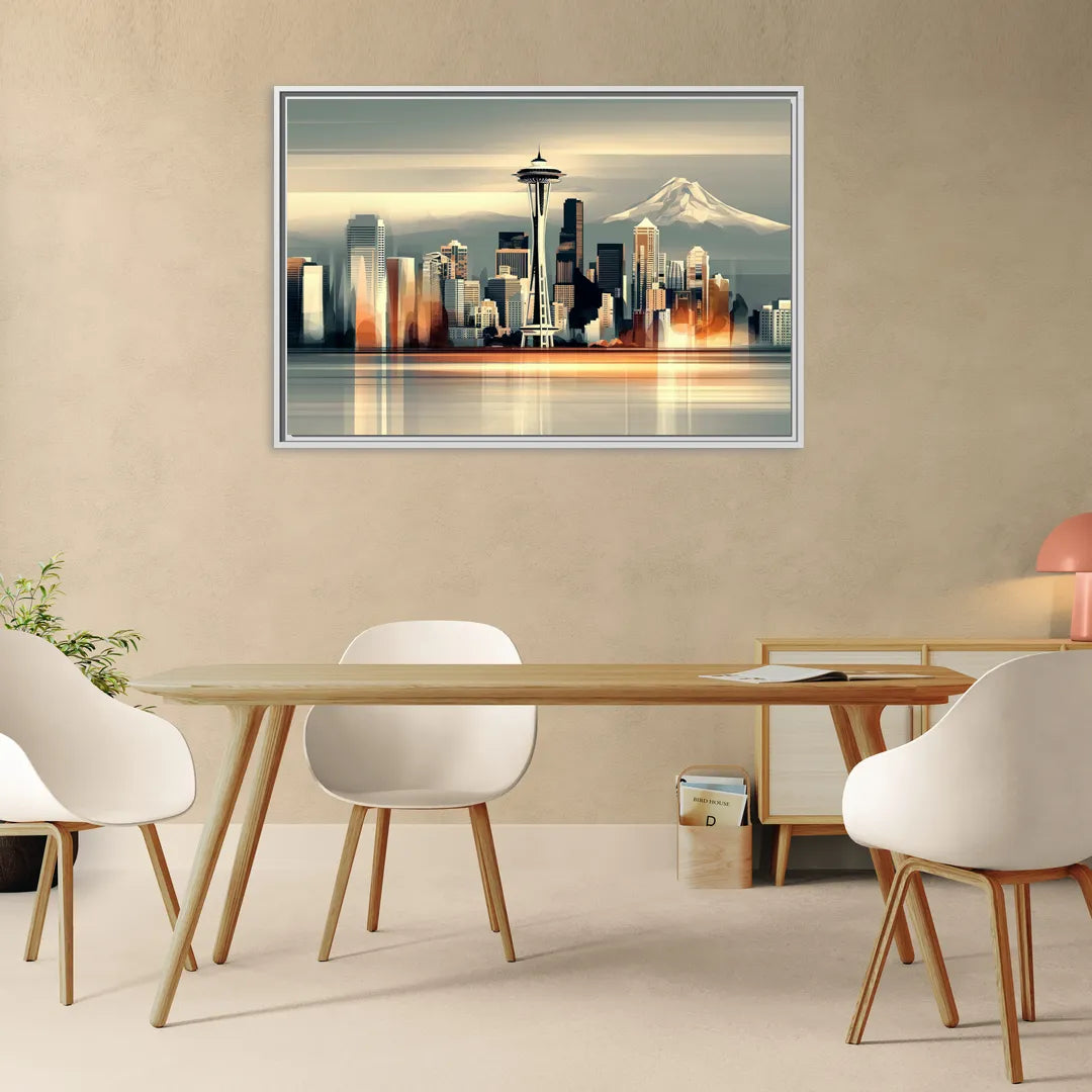 Seattle Urban Landscape - Living Room White Frame Canvas