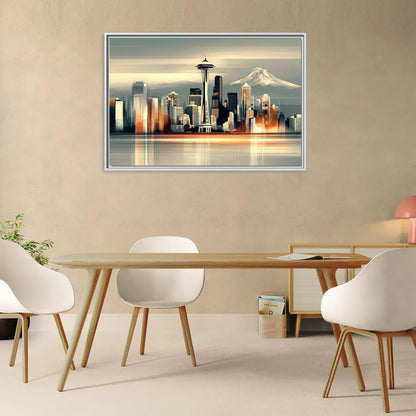 Seattle Urban Landscape - Living Room White Frame Canvas