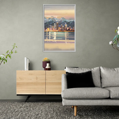 Anchorage Cityscape Reflection - Living Room White Frame Canvas