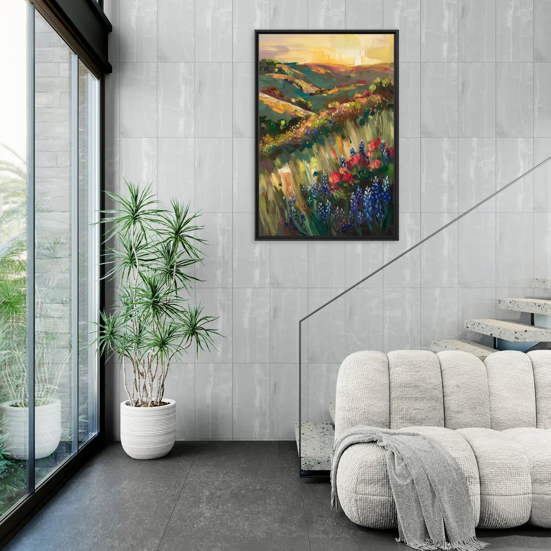 Austin Texas Hill Country Landscape - Living Room Black Frame Canvas