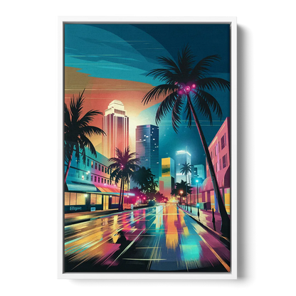 Miami Artistic Streets - White Frame Canvas
