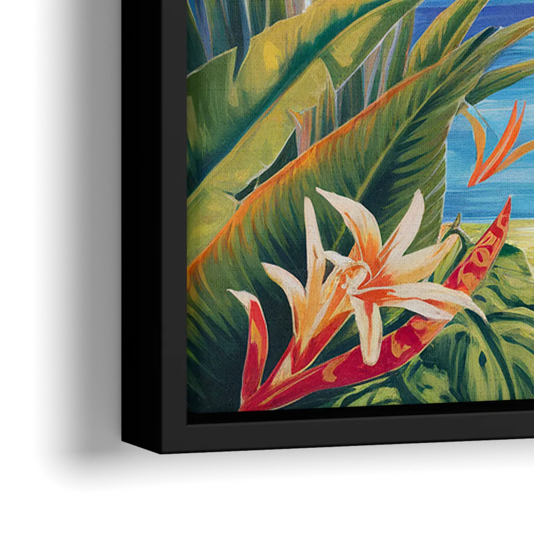 Corona Palm Tree Paradise - Close-Up Black Frame Canvas