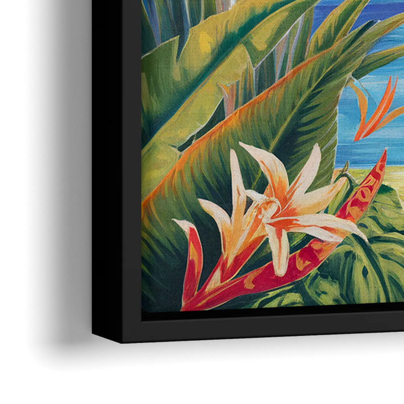 Corona Palm Tree Paradise - Close-Up Black Frame Canvas