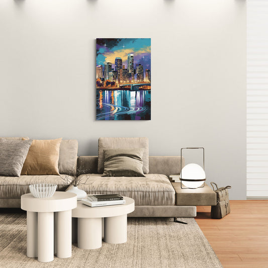 Minneapolis Urban Skyline Reflection - Canvas Wall Art Living Room