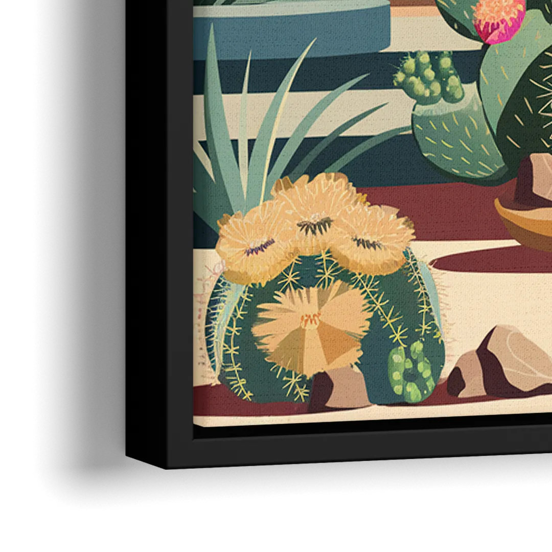 Palm Springs Colorful Cactus - Close-Up Black Frame Canvas