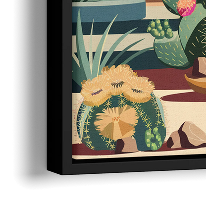 Palm Springs Colorful Cactus - Close-Up Black Frame Canvas