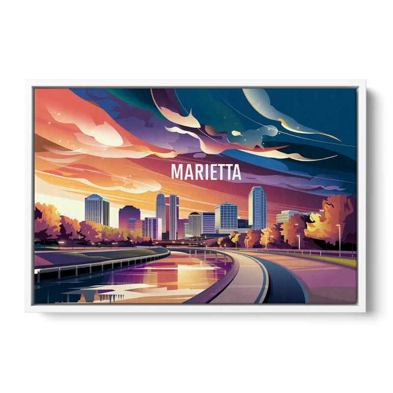 Marietta Skyline Sunset - White Frame Canvas