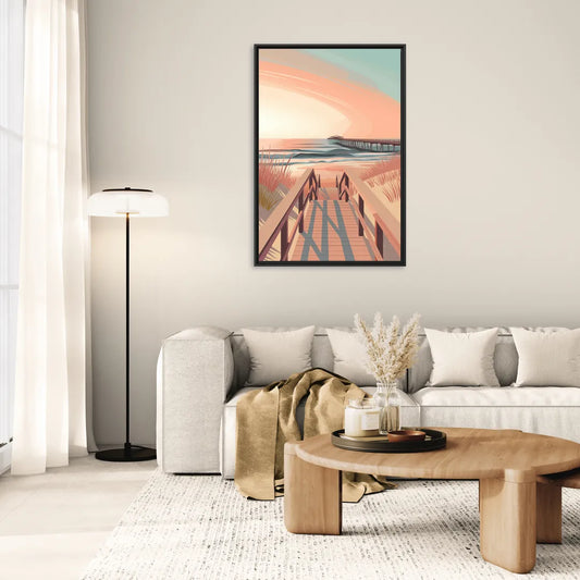 Myrtle Beach Boardwalk Views - Living Room Black Frame Canvas