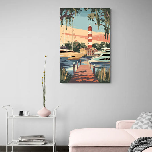 Hilton Head Island Harbour Town Marina - Canvas Wall Art Living Room