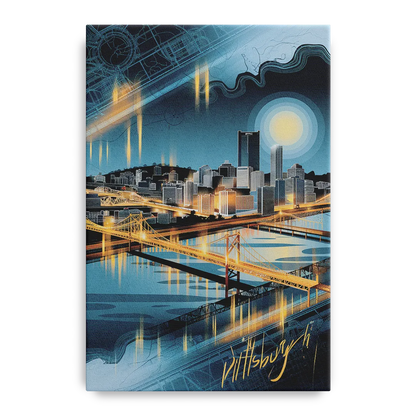 Pittsburgh Skyline and Map - Canvas Wall Art