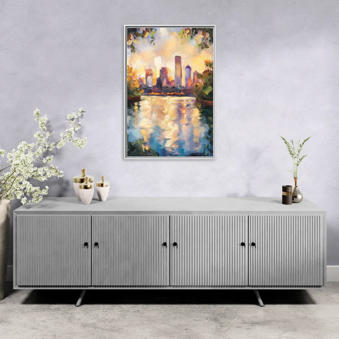 Boston Charles River Reflections - Living Room White Frame Canvas