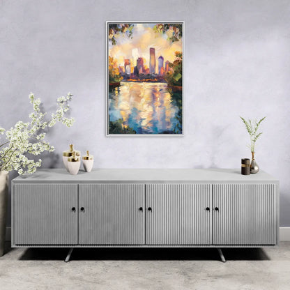 Boston Charles River Reflections - Living Room White Frame Canvas