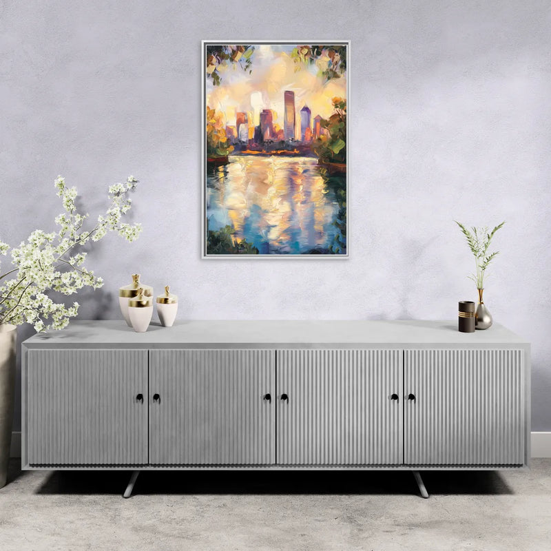 Boston Charles River Reflections - Living Room White Frame Canvas