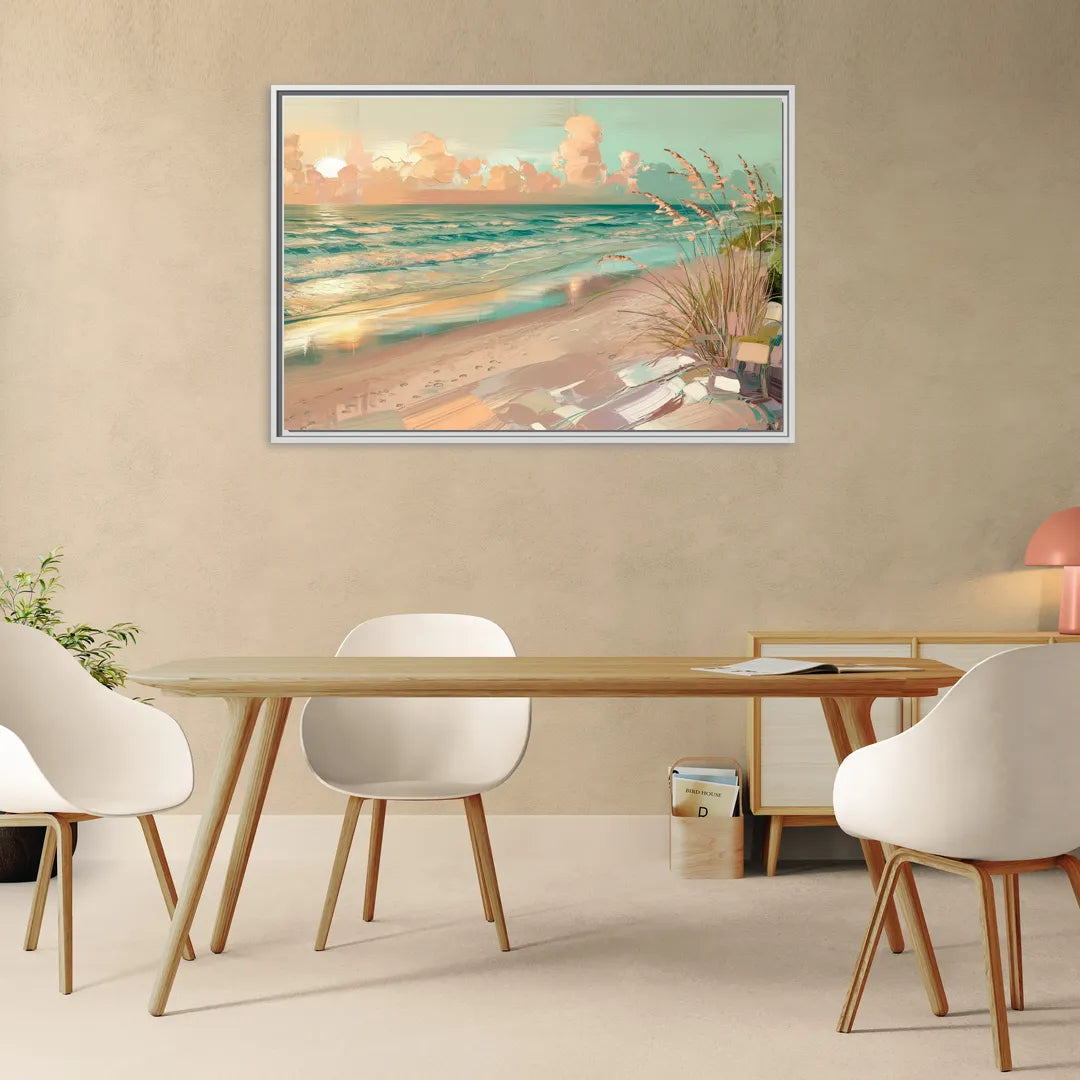 Hilton Head Island Oceanfront Sunrise - Living Room White Frame Canvas
