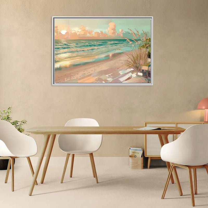 Hilton Head Island Oceanfront Sunrise - Living Room White Frame Canvas