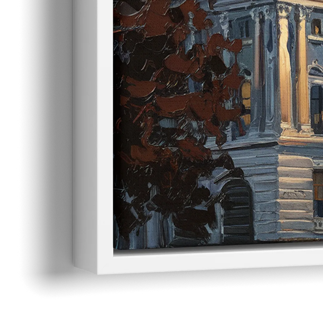 Savannah Capitol with American Flag - Close-Up White Frame Canvas