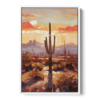 Phoenix Cactus Silhouette - White Frame Canvas