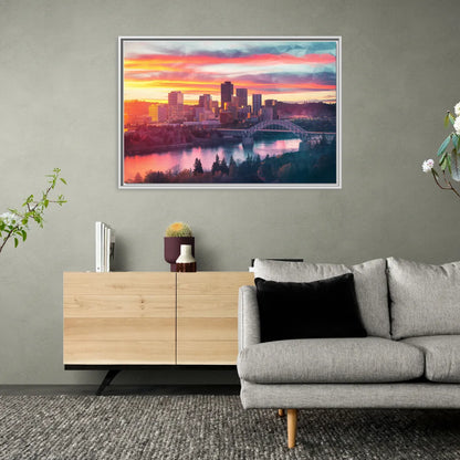 Spokane Skyline Sunset - Living Room White Frame Canvas