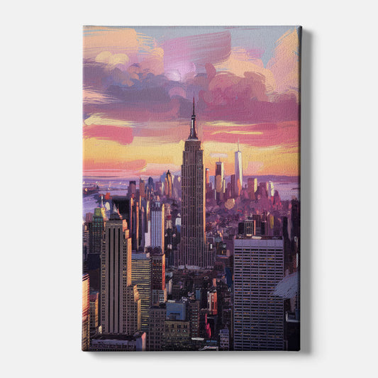 New York City Sunset Over Skyline - Canvas Wall Art
