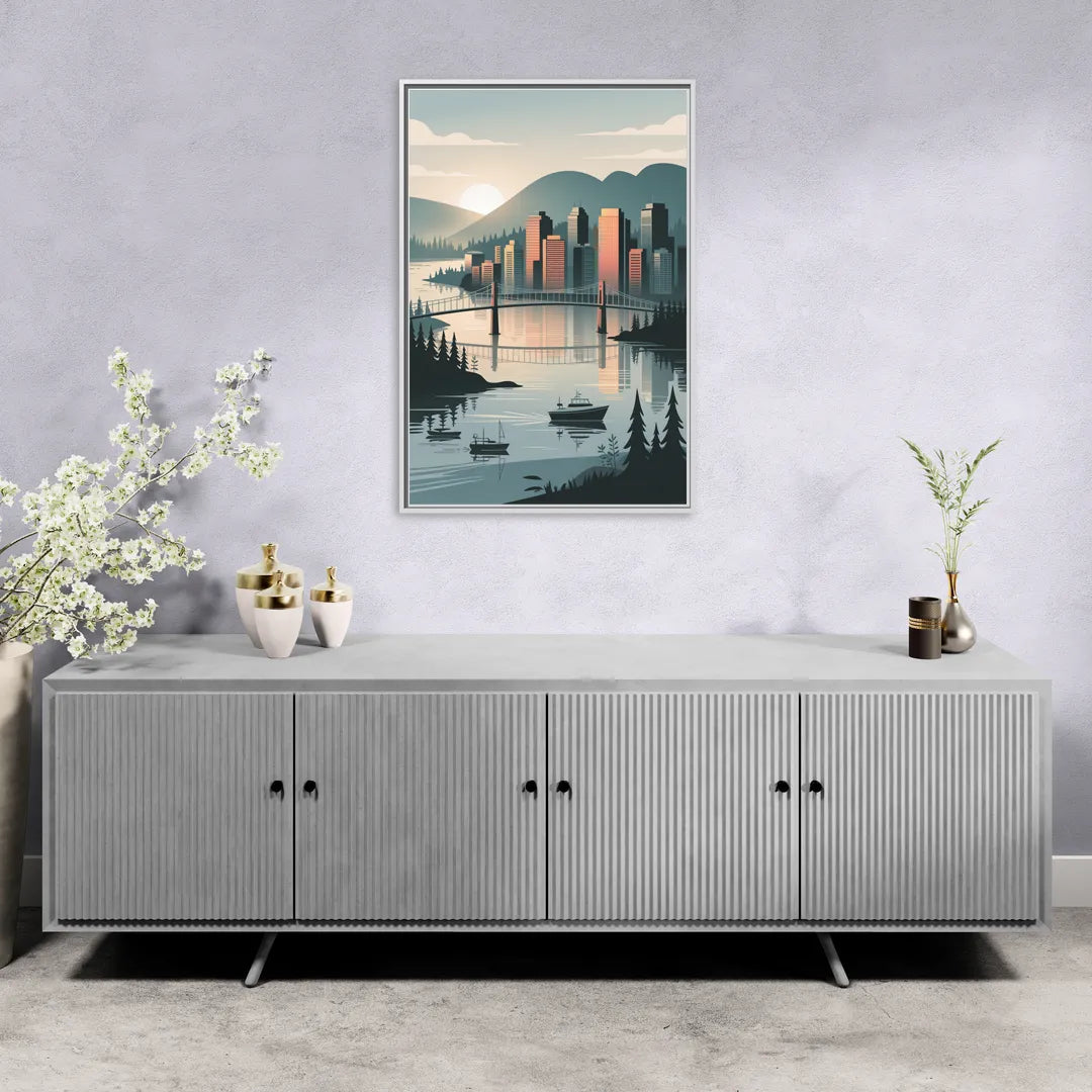 Vancouver Downtown Skyline - Living Room White Frame Canvas