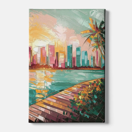 Miami Sunrise Over Water - Canvas Wall Art