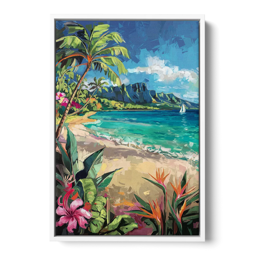 Honolulu Tropical Paradise - White Frame Canvas