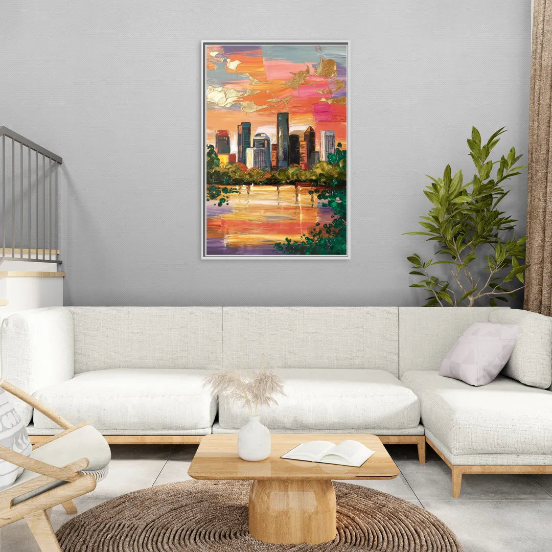 Houston Cultural Essence - Living Room White Frame Canvas