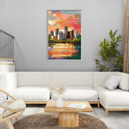 Houston Cultural Essence - Living Room White Frame Canvas