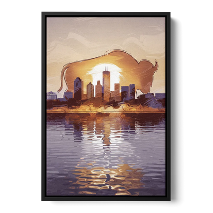 Buffalo Cityscape Reflection - Black Frame Canvas