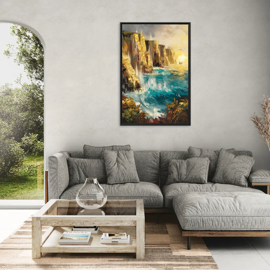 Seaside Rocky Cliffs - Living Room Black Frame Canvas