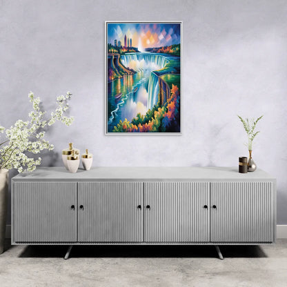 Niagara Falls Tunnel View - Living Room White Frame Canvas