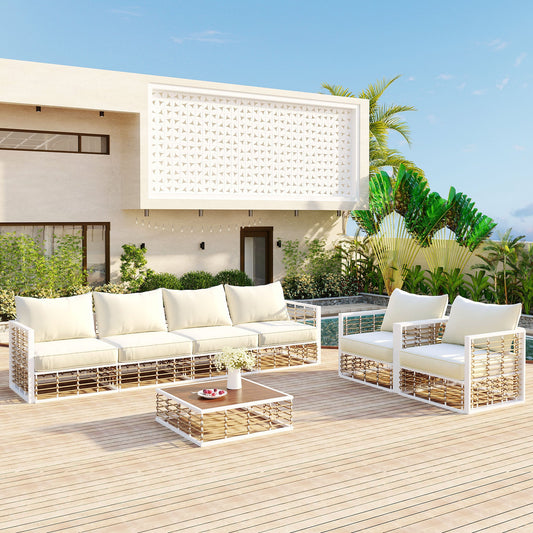 Minimalist 7-Piece Outdoor Sectional Sofa – Metal Frame & Comfort Cushions