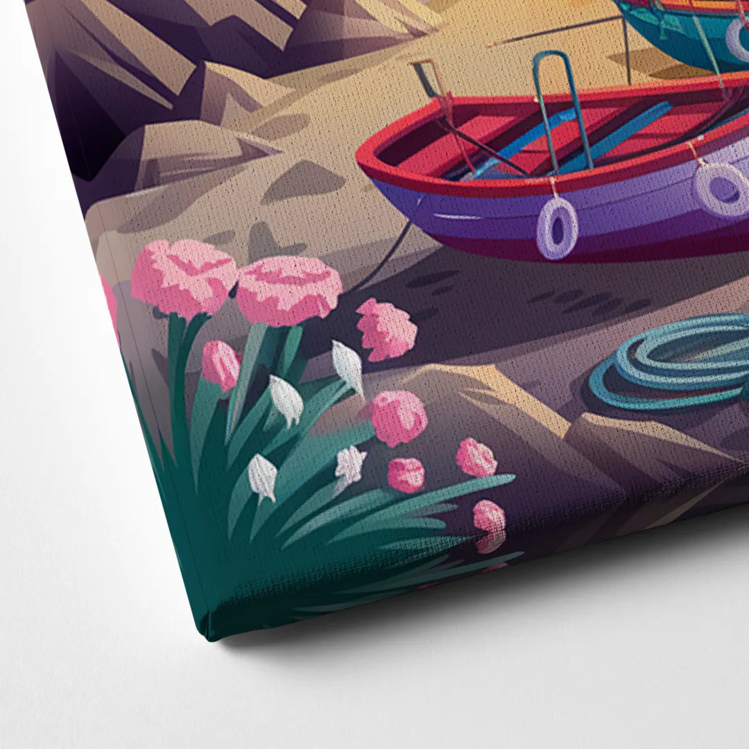 Seaside Fishing Village Canvas Close Up