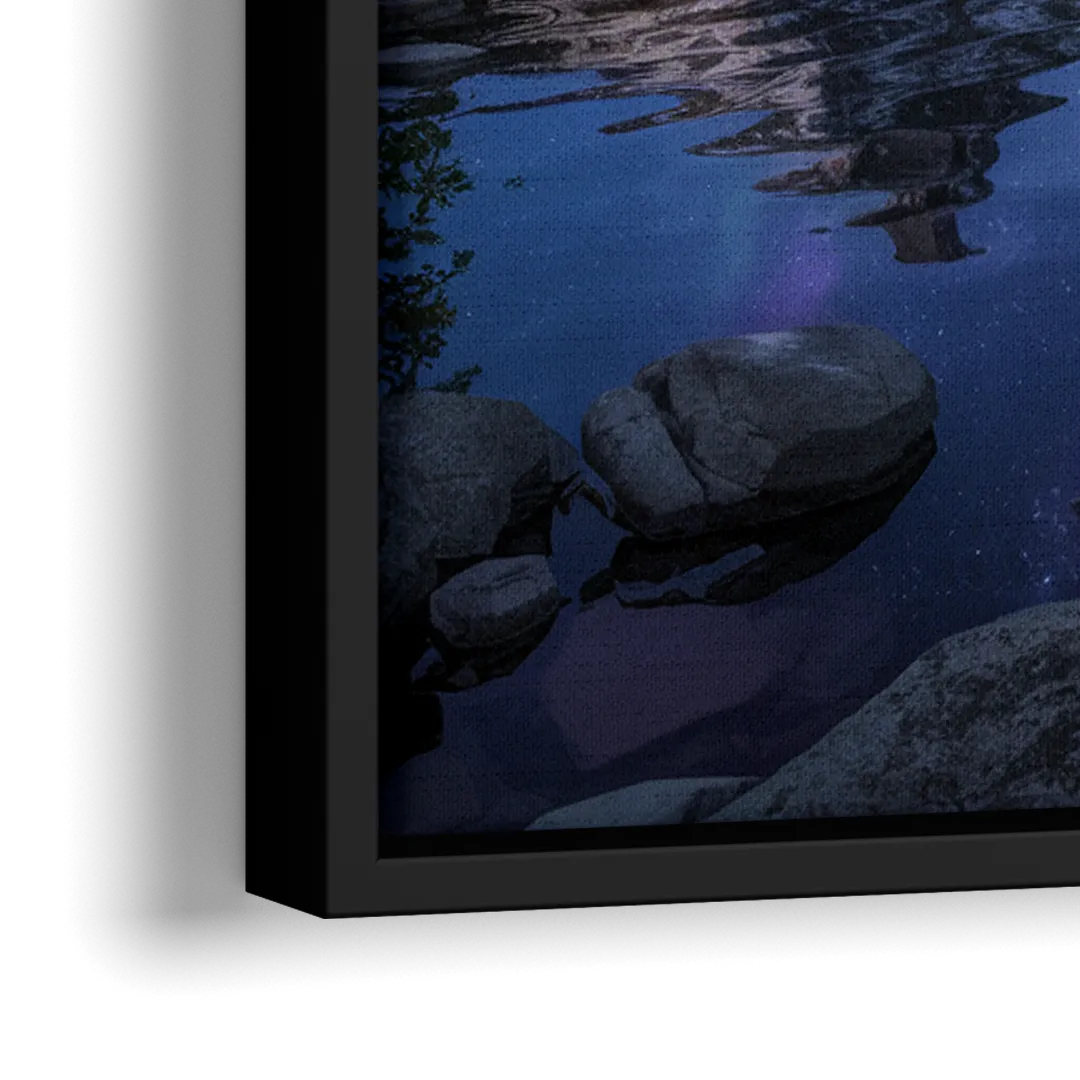 Aurora Mountain Reflection - Close-Up Black Frame Canvas
