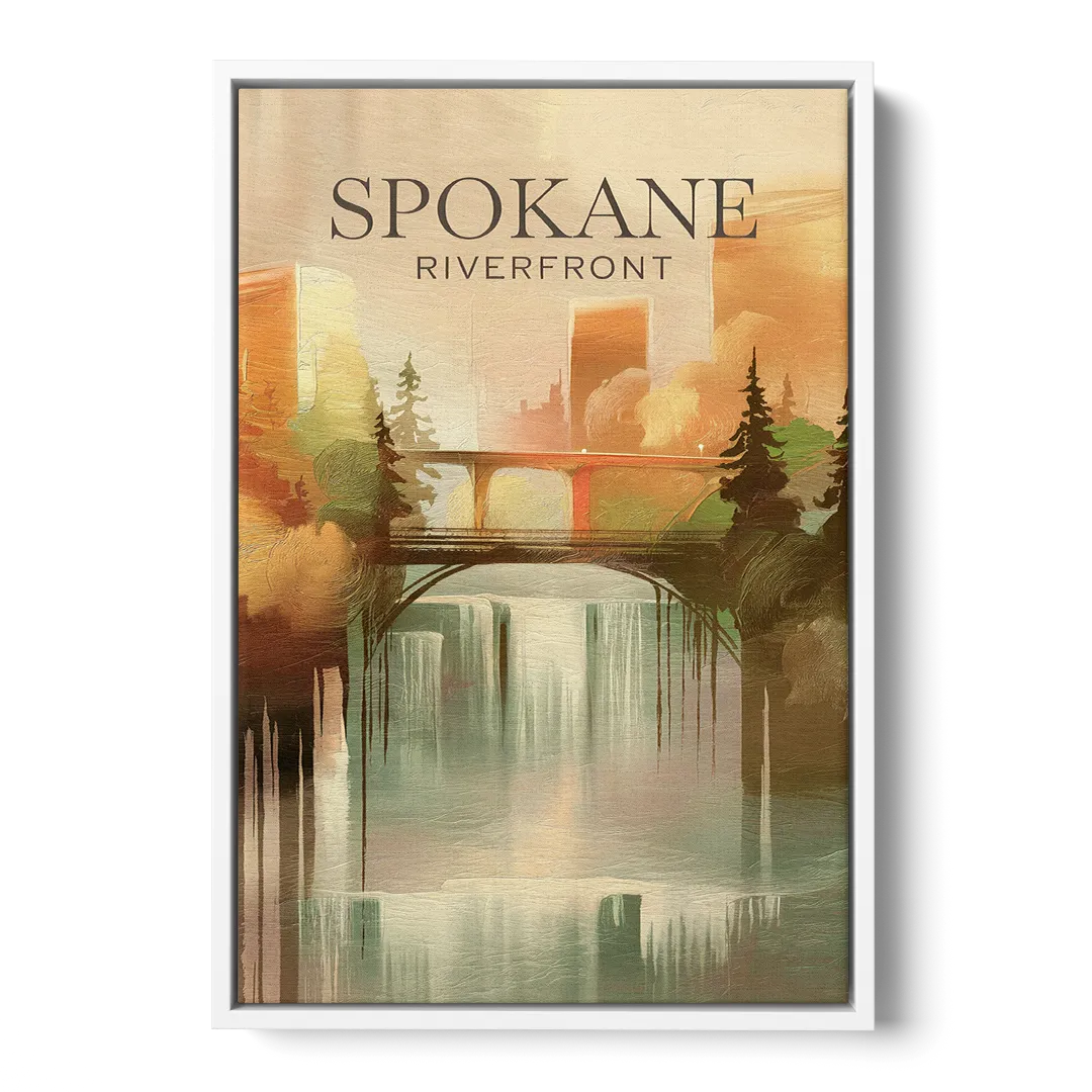 Spokane Riverfront Views - White Frame Canvas