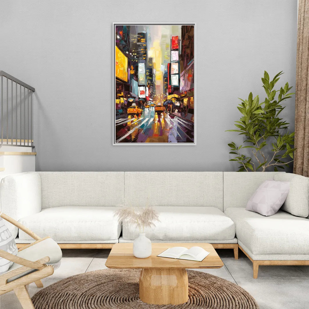 New York City Framed Street Photography Evening - Living Room White Frame Canvas