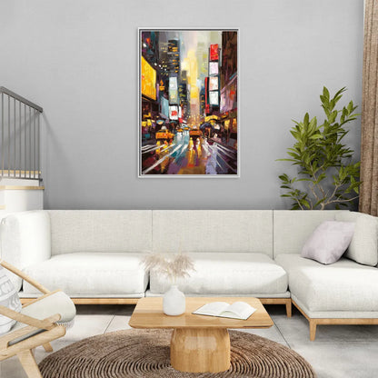 New York City Framed Street Photography Evening - Living Room White Frame Canvas